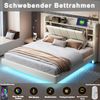 Polsterbett 140x200 cm, Mit USB-Steckdose und Lichtleiste, Wendbares Kopfteil mit Ablagefächern und Einlegeböden mit kleinen Ablagefächern, Stabiler Metallrahmen, Leinenstoff, Doppelbett Beige Bild 4