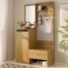 Merax 180cm Kompaktgarderobe, Modernes Multifunktionales Eingangsregal – Elegante holzfarbene Aufbewahrung mit Spiegel Bild 5