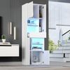Freistehende Weiß Vitrine mit LED-Licht, 1 Schublade, 4 Schränke, 11 Ablageflächen,Hochglanzfront, Anti-Kipp-Design Bild 5
