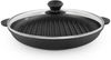 Ø30cm Grillpfanne aus Gusseisen Bräter mit Pressdeckel Glasdeckel Pfannenwender Schmortopf zwei Griffe Servierpfanne Grill Bild 2