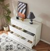 Cremeweißes Sideboard Mit 6 Schubladen Romantischer Luxus Stil Mit Geschwungenen Bögen Und Metallgriffen Aufbewahrungskommode Mit Kippsicherung 120cm Breit Für Schlafzimmer Wohnzimmer Kleiderschrank, 82cmx40cmx120cm, Weiß Bild 2