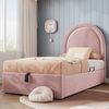 Kindereinzelbett 90×200 cm aus Samt-Stoff mit Matratze und Stauraum, rosa Bild 3