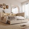 Daybett 90x200 cm mit 2 Schubladen, USB- & Typ-C-Anschlüssen, gepolstertem Leinenbezug und elegantem Knopfdesign, Beige Bild 4