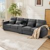 Großes Sofa mit integrierter Ladestation & Lendenkissen, Leinen, 290x83x88 cm, Dunkelgrau Bild 2