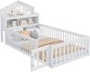 Kinderbett 90 x 200, Massivholz-Kinderbettrahmen, Hausleiste, mit Einlegeböden und Stauraum, mit Schutzgitter und Tür, mit Bilderleiste, mit Lattenrost, Weiß Bild 5