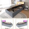 Merax 90*200cm Einzelbett, Massivholzbett, Schlafsofa, mit Mehrfachsteckdose und mehreren Staufächern, mit Lichtleiste, hydraulisches Bett, multifunktionales Holzbett, Grau Bild 5