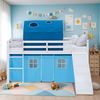 Hochbett 90x200 cm mit Lattenrost Rutsche Stockbett Kinderbett Holz Kiefer Vorhang Tunnel Blau Bild 2