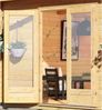 Gartenhaus Radeburg 2 - 369x309 cm plus Anbaudach 3,30m mit Rückwand, 40 mm Holz naturbelassen, Karibu Bild 3