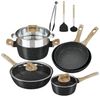 HOMELUX Topf-Set Kochgeschirr-Set, Induktions Töpfe Set, Antihaftbeschichtung, Aluminium, Edelstahl (Pfanne 24/28cm, Tiefe Bratpfanne 28cm, 12-tlg, Topf mit Dampfgarer 24cm, Milchtopf 16cm), Induktion Bild 5