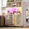 Flieks Küchenbuffet mit Steckdose, LED-Beleuchtung, Glasschiebetüren und Weinregal (Buffetschrank in Holzoptik mit Glasschiebetüren und Drahtgitter-Türen, 1-St, B120/T40/H170 cm) Hochschrank Küchenschrank Geschirrschrank mit verstellbarer Ablagen Bild 3