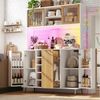 Flieks Küchenbuffet mit Steckdose, LED-Beleuchtung, Glasschiebetüren und Weinregal (Buffetschrank in Holzoptik mit Glasschiebetüren und Drahtgitter-Türen, 1-St, B120/T40/H170 cm) Hochschrank Küchenschrank Geschirrschrank mit verstellbarer Ablagen Bild 1