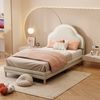Novelux Polsterbett 90x200 Kinderbett mit LED und Wolkenkopfteil – Samt Beige, Einzelbett mit Holzlattenrost, Außenmaß 207 x 95,5 x 108 cm Bild 5