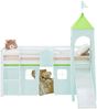 Hochbett Kinder 90x200 cm mit Rutsche Lattenrost Kinderbett Kinderhochbett Stockbett Vorhang Turm Grün Bild 4