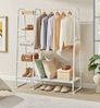 Vasagle Kleiderständer, Garderobenständer, 45 x 120 x 160 cm Garderobe, Kleiderstange, Schuhablage, offener Kleiderschrank, 6 Haken abnehmbar, Schlafzimmer Flur, wolkenweiß-mattweiß Bild 2