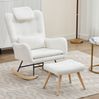 Schaukelstuhl 73x92x102 cm mit Hocker – Relaxsessel aus Teddy-Stoff in Weiß Bild 5