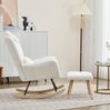 Schaukelstuhl 73x92x102 cm mit Hocker – Relaxsessel aus Teddy-Stoff in Weiß Bild 2