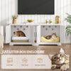 Katzenklo Schrank für 2 Katzen, Katzenklo Versteckt Schrank Möbel, Katzenhaus Holz Beistelltisch mit Kratzmatte, für Wohnzimmer und Schlafzimmer, 140 x 50 x 55 cm, Weiß Bild 3