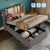 Polsterbett mit Leselampe,USB-Ladefunktion,Stauraum,grauer Samt,90x200 cm Bild 3
