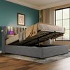 Polsterbett mit Leselampe,USB-Ladefunktion,Stauraum,grauer Samt,90x200 cm Bild 4