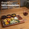 PEGSEN Servierbrett Snacktablett Holz mit Schieferplatte inkl. Käsemesser & drei Schalen, Akazie, (Set, 6-St, Servierplatte mit Käsemesser), Antipasti - Käseplatte, Tapas Bild 2