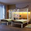 Etagenbett 90×200 cm mit 3 Schlafplätzen, LED, Stauraumtreppe und Schreibtisch, Weiß, ohne Matratze Bild 3