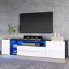 TV-Standschrank, Hochglanz-LED-Lowboard-TV-Schrank, TV-Ständer mit 2 Schubladen und 2 Schränken, geeignet für 75-Zoll-Fernseher, schwarz-weißer Spleiß-TV-Schrank, 180 x 40 x 45 cm Bild 2