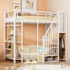 Multifunktionales Hochbett 90 x 200 cm, Metallbett mit Stauraum, Ablageflächen und Treppe, Erwachsenenbett und Kinderbett, Weiß Bild 2