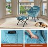 Relaxsessel 72×62×96 mit Hocker in Blau – Loungesessel mit Seitentasche, Armlehnen und Metallgestell Bild 5