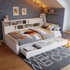 OKWISH Hochbett Bettkasten mit Stauraum (Daybett, Multifunktionales Kinderbett, mit Schubladen,Bücherregal und Stauschrank) 90*200cm, ohne Matratze Bild 1