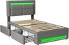 Polsterbett 90x200 cm aus PU in Grau mit LED, USB-Ladefunktion, 4 Schubladen, Lattenrost, ohne Matratze Bild 4