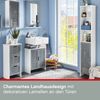 UNO Unterschrank in grau/weiß aus Holzstoff/Metall, Badezimmerschrank mit 3 Schubladen, Landhausdesign, Türen mit dekorativen Lamellen, viel Platz für Pflegeprodukte, Handtücher usw. Bild 2