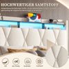 LVHOM Polsterbett 160x200cm mit LED&USB, Doppelbett mit versteckten Stauraum, Stauraumbett mit Lattenrost, Jugendbett mit Bettkasten, Samtstoff, Beige Bild 3