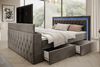 Boxspringbett Arosa TV, Boxspringbett mit Schubladen, TV-Lift LED Beleuchtung, Doppelbett mit Matratze, Samt, 180 x 200 cm, Grau Bild 3