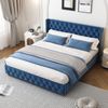 Polsterbett 160x200 cm Samt mit Knopf-Tufting und Nieten, Lattenrost inklusive,Blau Bild 2