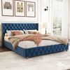 Polsterbett 160x200 cm Samt mit Knopf-Tufting und Nieten, Lattenrost inklusive,Blau Bild 3