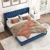 Polsterbett 160x200 cm Samt mit Knopf-Tufting und Nieten, Lattenrost inklusive,Blau Bild 5