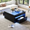 Couchtisch 70 x 70 x 35 cm, schwarz, mit 2 Schubladen, gehärteter Glasplatte und LED-Lichtleiste Bild 2