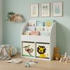 Bellabino 'Koro' Kinderbücherregal, weiß, Kinderregal mit 3 Fächern für Bücher und 2 Fächern für Boxen, inkl. 2 Faltboxen (Affe/Löwe) Bild 2