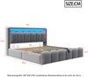 Polsterbett 180×200 cm mit hydraulischem Bettkasten, LED, USB/Typ-C, Blütenblatt-Design, Grau, ohne Matratze Bild 5