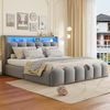 Polsterbett 180×200 cm mit hydraulischem Bettkasten, LED, USB/Typ-C, Blütenblatt-Design, Grau, ohne Matratze Bild 3