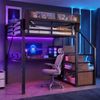 Merax Hochbett (140x200 cm), Kinderbett, Metallbett mit LED-Lichtleiste, langem Schreibtisch, Sicherheitsleiter und flexiblem Stauraum, Schwarz Bild 2