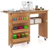 COSTWAY Schreibtisch, Nähtisch klappbar, Nähschrank mit Rollen, Holz Bild 5