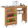 COSTWAY Schreibtisch, Nähtisch klappbar, Nähschrank mit Rollen, Holz Bild 4