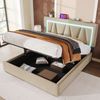 Polsterbett 160×200 cm aus Leinen-Stoff mit LED-Beleuchtung & USB-C-Ladestation, beige Bild 2
