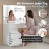 Bellamio 'Livny' Schminktisch mit Spiegel, LED-Beleuchtung, mit 5 Schubladen, beidseitig montierbar, weiß Hochglanz, 80x53x110 cm, LED-Beleuchtung mit mit 3 einstellbaren Lichtfarben Bild 2