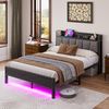 Metall Bettgestell mit LED & USB, 140x190 cm,mit gepolsterter Kopfplatte, App-Steuerung & Stauraum, 200kg kein Boxspring nötig,Schwarz Bild 2