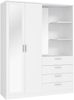 Forte DEWANIA Kleiderschrank 160, Schrank mit offenen Regalfächern und Spiegel, Holzwerkstoff, Weiß, 159,3 cm breit, 203,4 cm hoch, 52,7 cm tief Bild 3