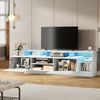 TV Schrank Lowboard 190x40 cm Weiss Spanplatte LED Beleuchtung App 2 Klapptüren offene Schublade 70 Zoll Bild 3