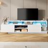 TV Schrank Lowboard 190x40 cm Weiss Spanplatte LED Beleuchtung App 2 Klapptüren offene Schublade 70 Zoll Bild 2