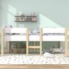 Halbhohes Kinderbett 97 x 208 x 77 cm Weiß, Bett aus Kiefernholz mit Rausfallschutz und Leiter, Stauraum unter dem Bett Bild 2